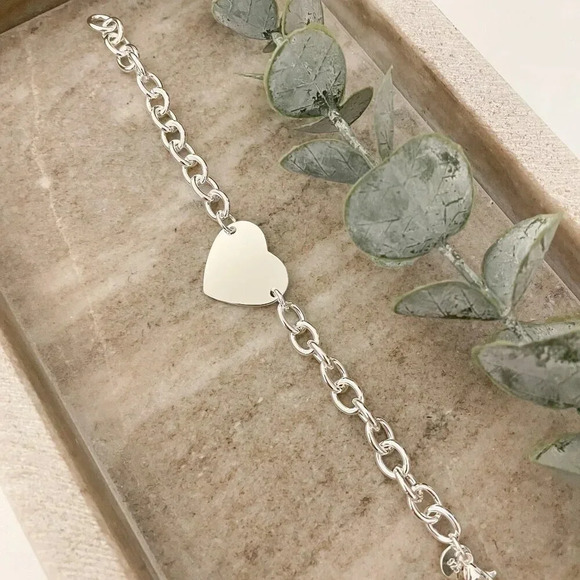 925 Sterling Silver Chunky Heart & Arrow Toggle Bracelet Chain Link Bracelet - Picture 4 of 5